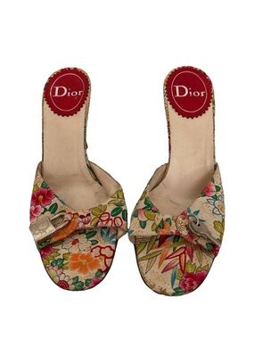 Dior SS 2003 Galliano Silk Floral Padlock Sandals Vintage Y2K Dior Heels EU 39